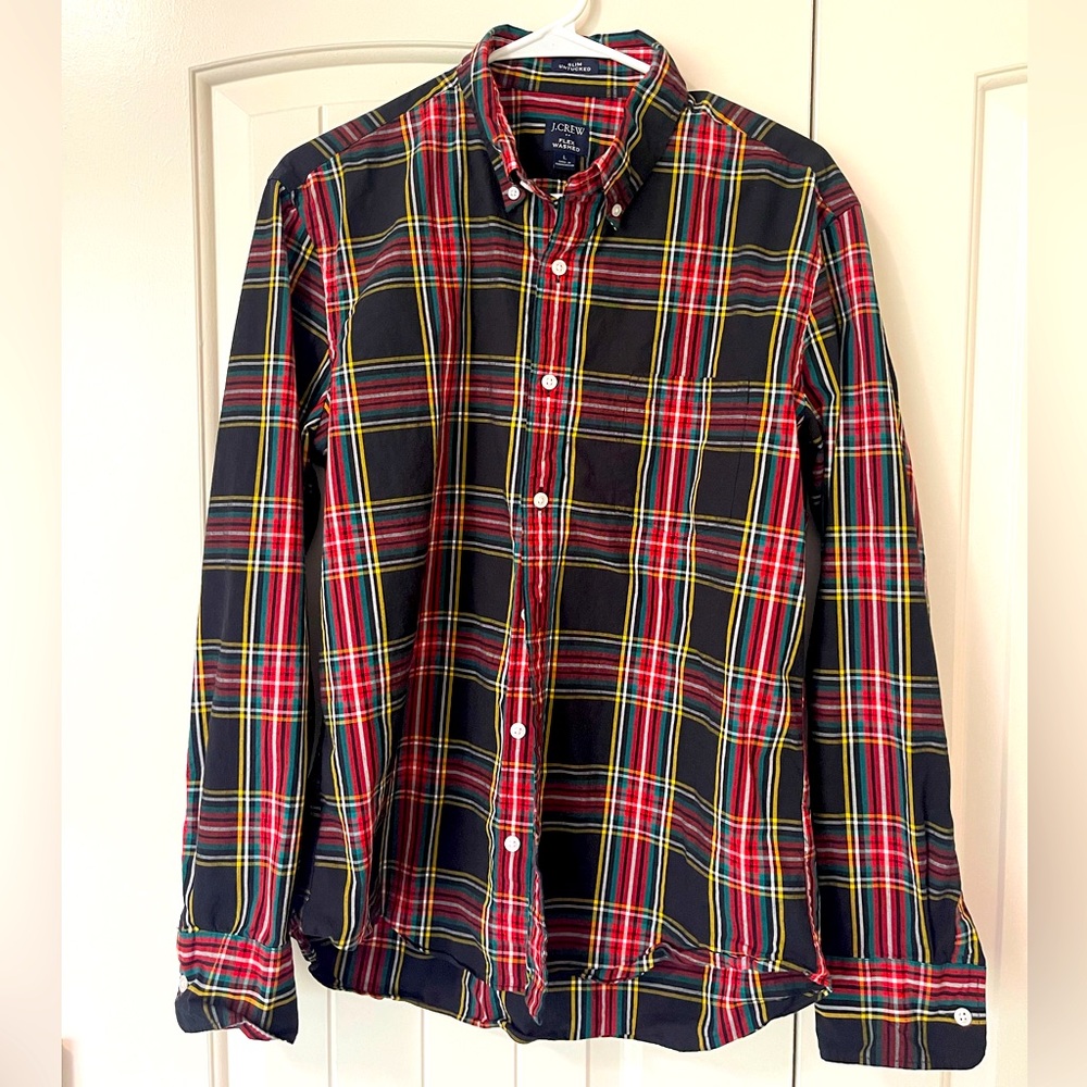 Plaid J Crew casual button down mens shirt